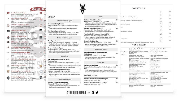 TapHunter beer print menu examples